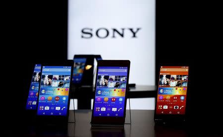 Sony's new Xperia Z4 smartphones are displayed at the company headquarters in Tokyo April 20, 2015. REUTERS/Toru Hanai