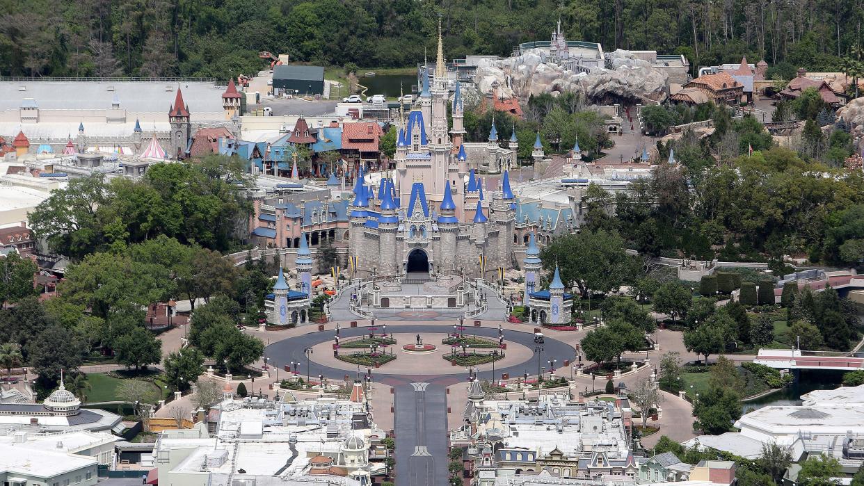 Walt Disney World remains closed to the public due to the coronavirus threat on March 23, 2020 in Orlando, Florida. The United States has surpassed <a href="https://gisanddata.maps.arcgis.com/apps/opsdashboard/index.html#/bda7594740fd40299423467b48e9ecf6" target="_blank" rel="noopener noreferrer">55,000 confirmed cases</a> of COVID-19, the disease caused by the coronavirus, and the death toll has climbed to at least 802 as of Wednesday morning. (Photo: Alex Menendez via Getty Images)