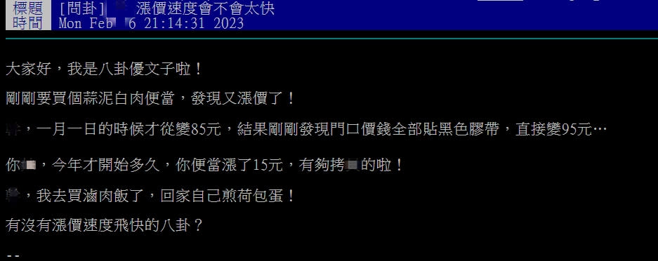 網友在PTT發文抱怨「漲價速度會不會太快？」。（圖／翻攝自PTT）