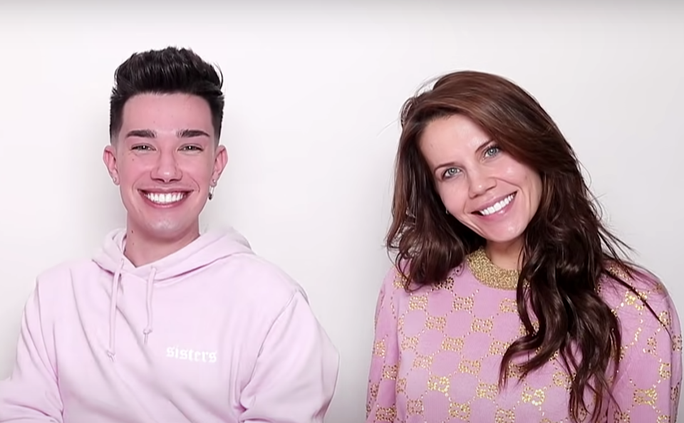 James and Tati smiling as they sit next to each other during happier times