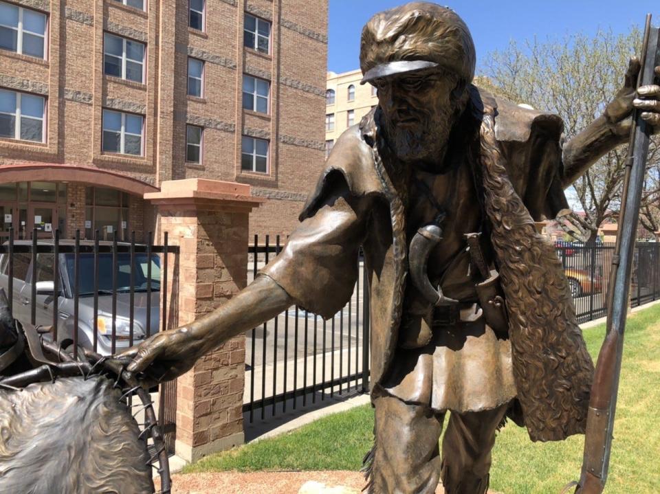 Huberto Maestas' statue of Marcelino Baca is pictured.