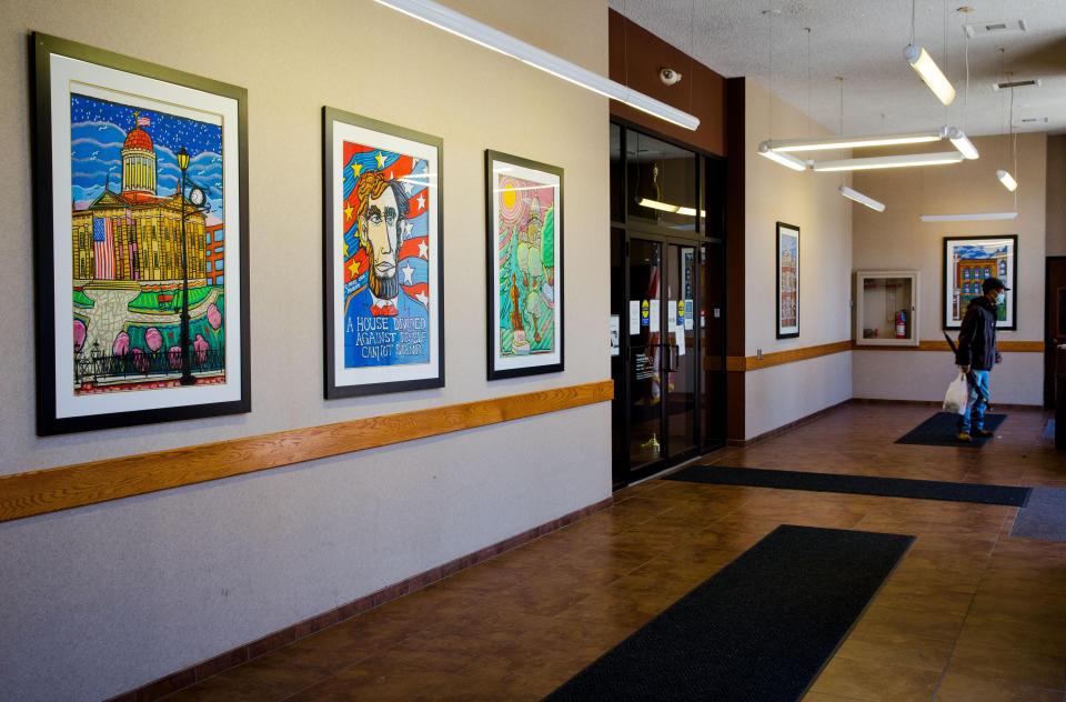 U.S. Bank in Springfield, Ill., displays five of Mike Manning's paintings of the area in its lobby.