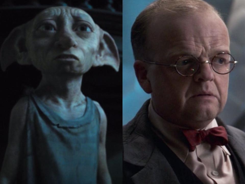 On the left: Dobby the house-elf in "Harry Potter and the Deathly Hallows: Part 1." On the right: Toby Jones as Dr. Zola in "Captain America: The First Avenger."