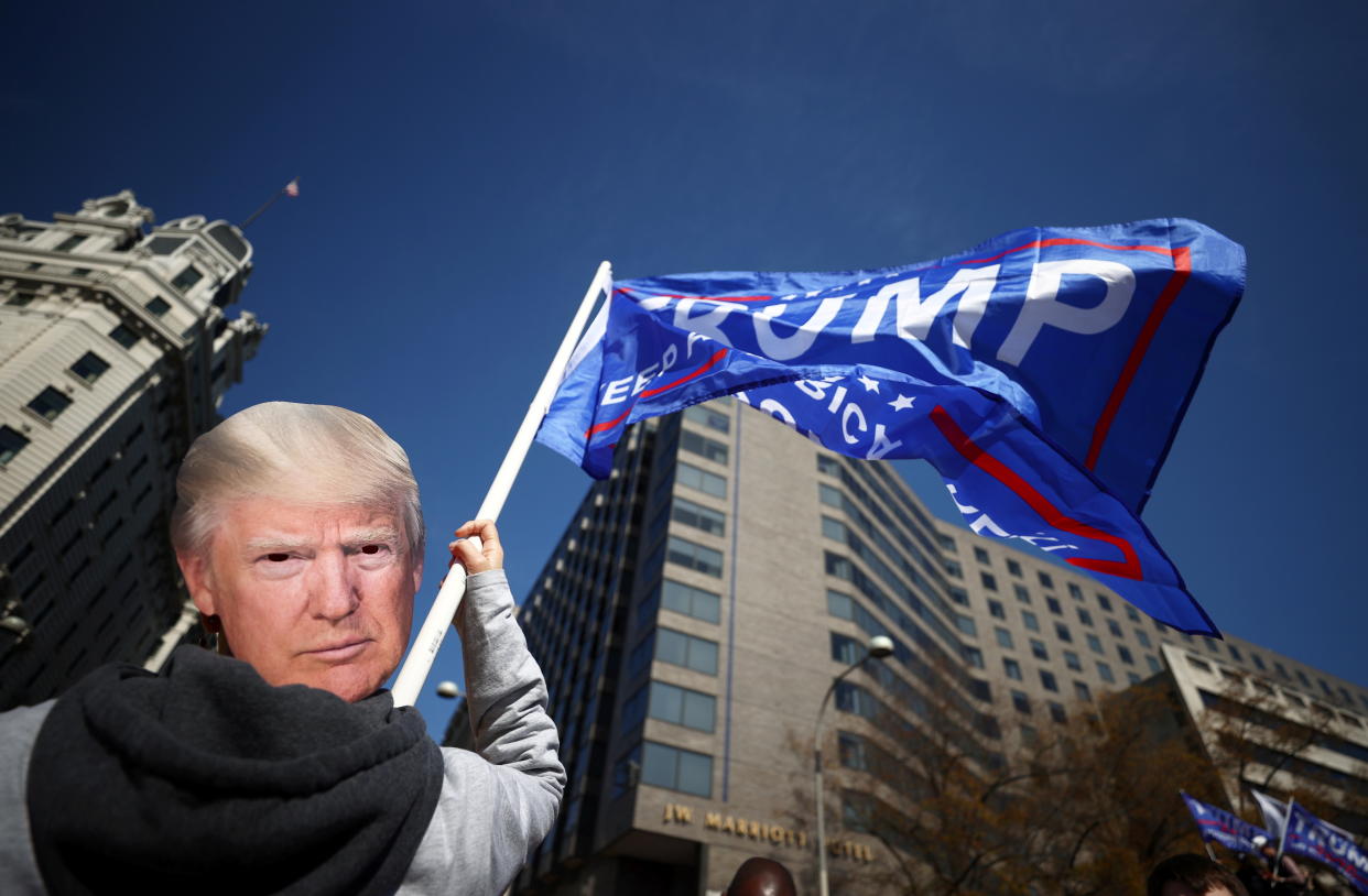 Supporters of President Trump participate in a "Stop the Steal" protest on Saturday. (Hannah McKay/Reuters)