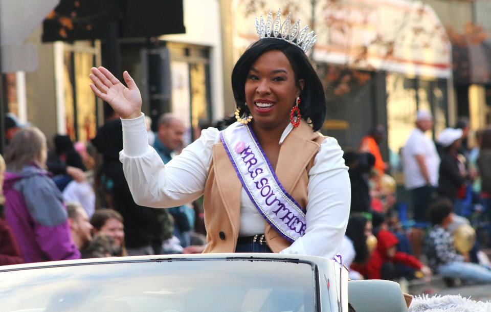 Miss Southern States International Mallory Fox waves to the crowd during the Gastonia Christmas parade held Sunday afternoon, Dec. 5, 2021.