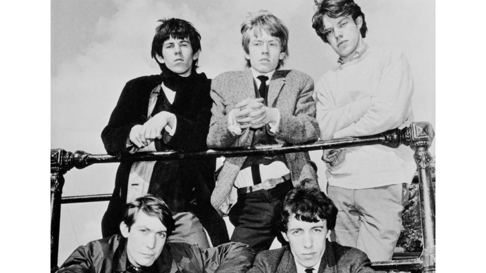 The Rolling Stones posed by the river Thames in London in 1963