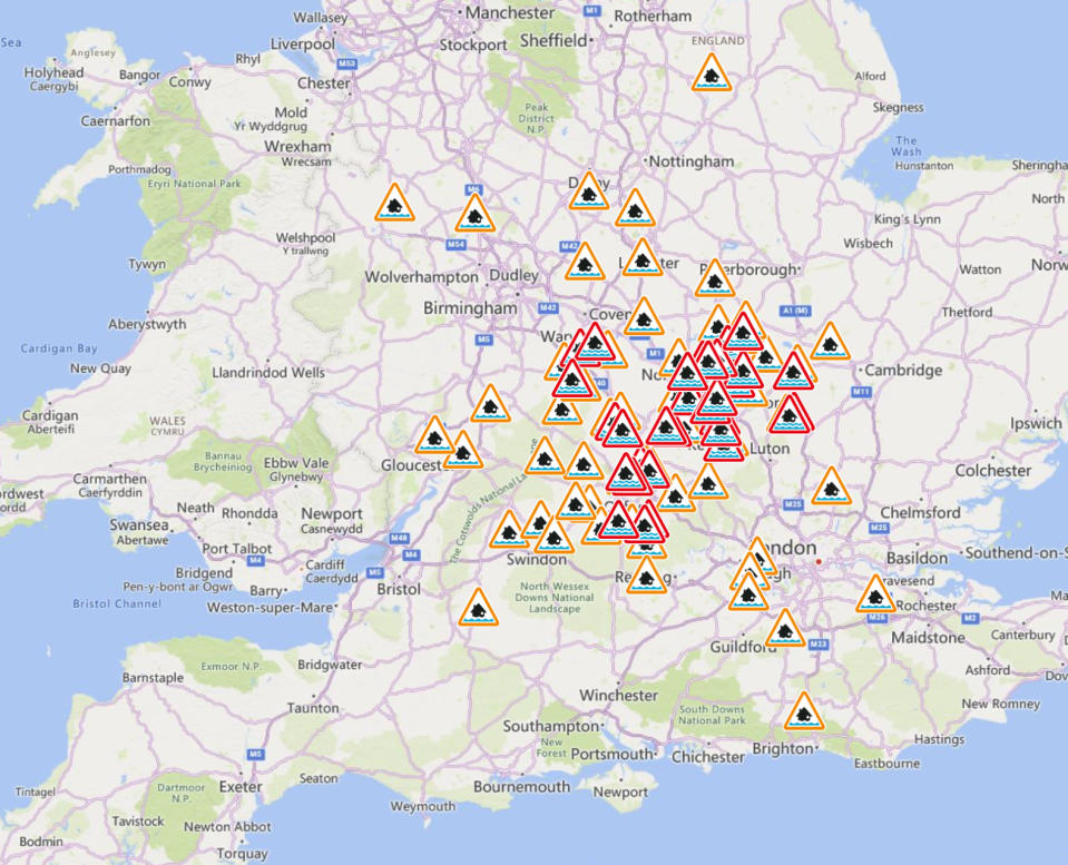 Dozens of flood warnings and alerts are in place in central parts of England. (Environment Agency)