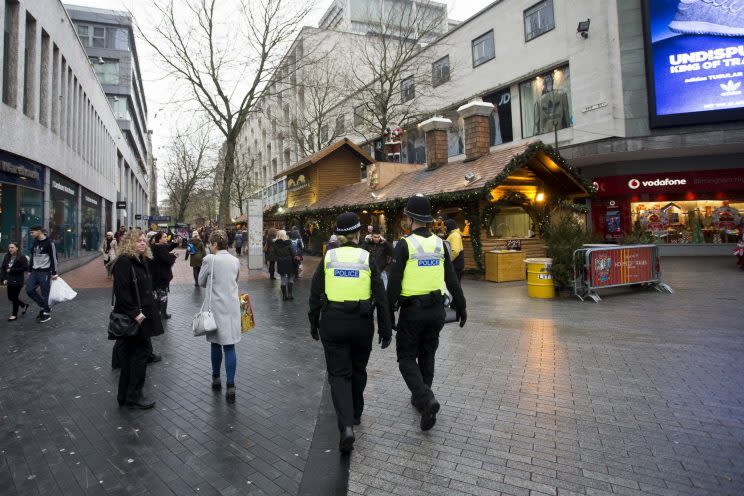Police on patrol in Birmingham city centre (Picture: SWNS)