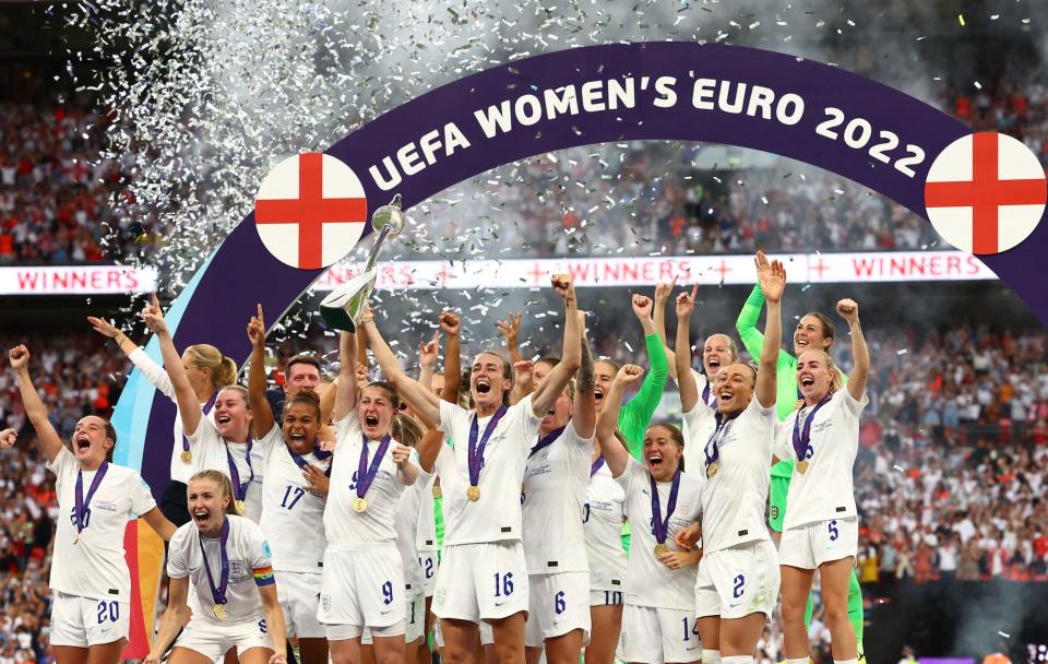 England celebrates its 2022 EUROs victory.