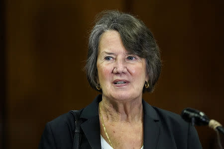 New York County Defender Services Carolyn Wilson speaks at a news conference about dismissing some 3,000 marijunana smoking and possession cases in New York City, U.S., September 12, 2018. REUTERS/Jeenah Moon