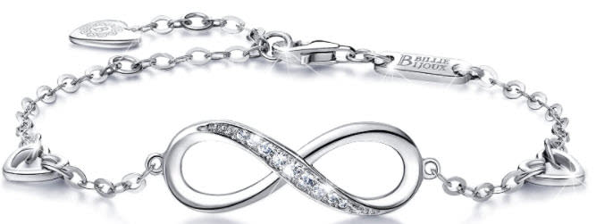 Billie Bijoux Womens 925 Sterling Silver Infinity Charm Adjustable Bracelet. (Image via Amazon)