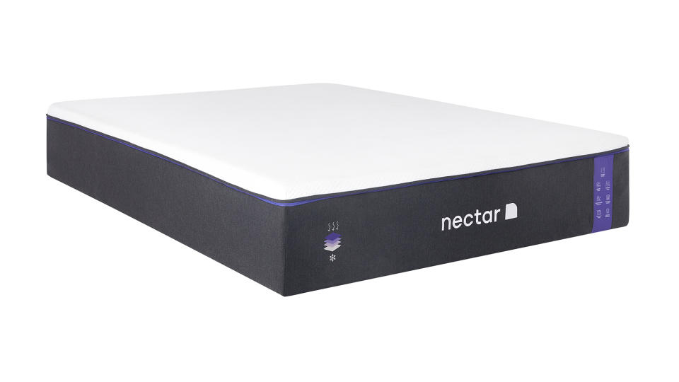 Nectar mattress sales, deals and discount codes: Image shows the Nectar Premier Mattress with dark gray base, white cover and a white Nectar logo on the bottom