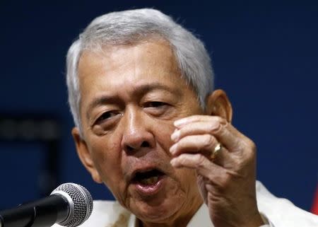 Philippines Foreign Affairs Secretary Perfecto Yasay speaks during a news conference at the Department of Foreign Affairs in Pasay city Metro Manila, Philippines July 27, 2016. REUTERS/Erik De Castro