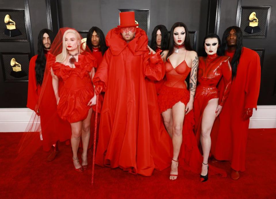 LOS ANGELES, CALIFORNIA - FEBRUARY 05: (front L-R) Kim Petras, Sam Smith, Violet Chachki and Gottmik attend the 65th GRAMMY Awards on February 05, 2023 in Los Angeles, California. (Photo by Matt Winkelmeyer/Getty Images for The Recording Academy)