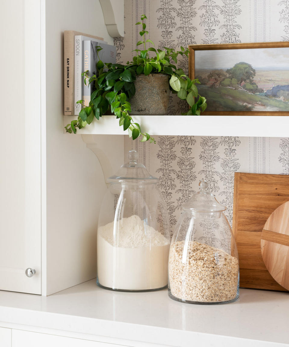 Shea McGee's pantry with glass containers and jars with food