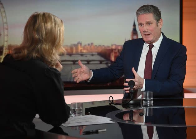 Sir Keir Starmer being interviewed by host Sophie Raworth during the BBC1 current affairs programme, Sunday Morning.  (Photo: Jeff Overs/BBC via PA Media)