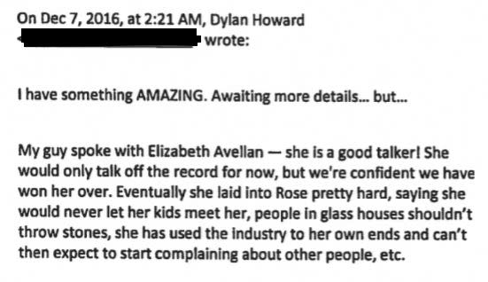 Howard wrote to Weinstein&nbsp;describing the Elizabeth Avellan interview. (Photo: HuffPost)