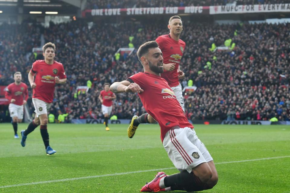 Fernandes celebrates his first United goal from the spot  Photo: AFP via Getty Images