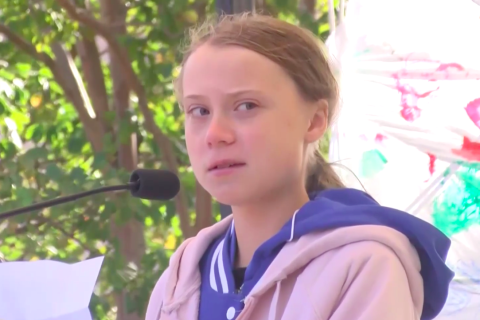 Greta Thunberg speaks at a youth climate in Charlotte, N.C., on Friday. (Yahoo News Video)