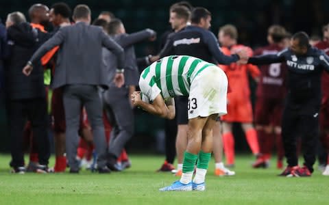 Hatem Abd Elhamed of Celtic reacts at full time during the UEFA Champions League, third qualifying round, second leg match between Celtic and CFR Cluj at Celtic Park on August 13, 2019 - Credit: Getty Images