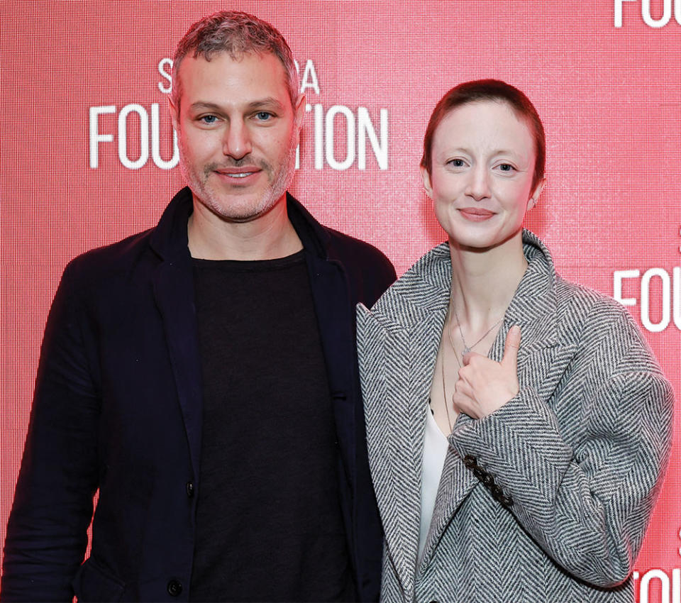 Andrea Riseborough and director Michael Morris. “The film is a celebration of somebody, she says, in all of the glorious and horrible moments.