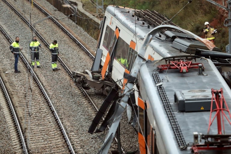 The train, travelling between Manresa and Barcelona, derailed due to a landslide following several days of heavy rain in the region, train operator Adif said