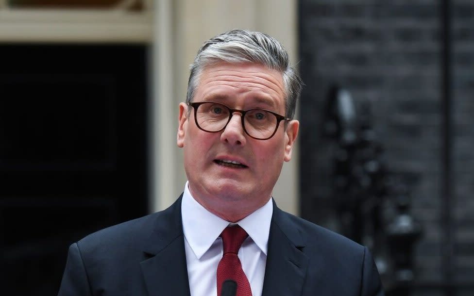 Keir Starmer delivering his first speech outside 10 Downing Street