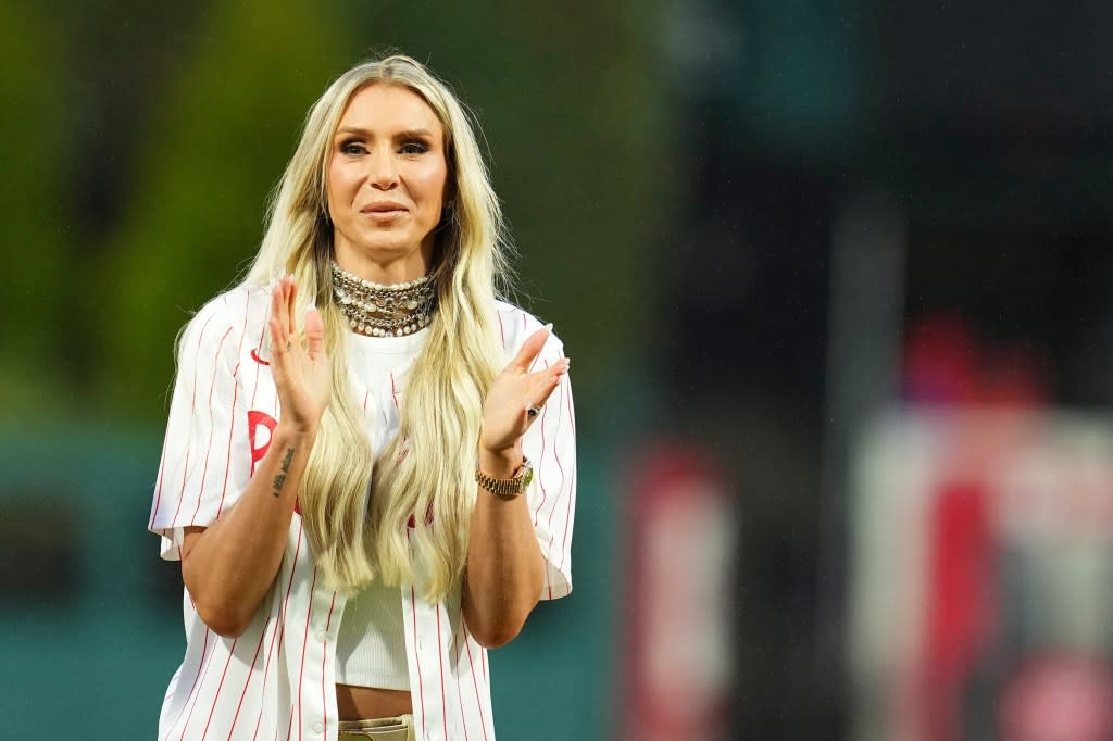 PHILADELPHIA, PENNSYLVANIA - APRIL 2: WWE wrestler Charlotte Flair reacts prior to the game between the Cincinnati Reds and Philadelphia Phillies at Citizens Bank Park on April 2, 2024 in Philadelphia, Pennsylvania. The Phillies defeated the Reds 9-4. (Photo by Mitchell Leff/Getty Images)