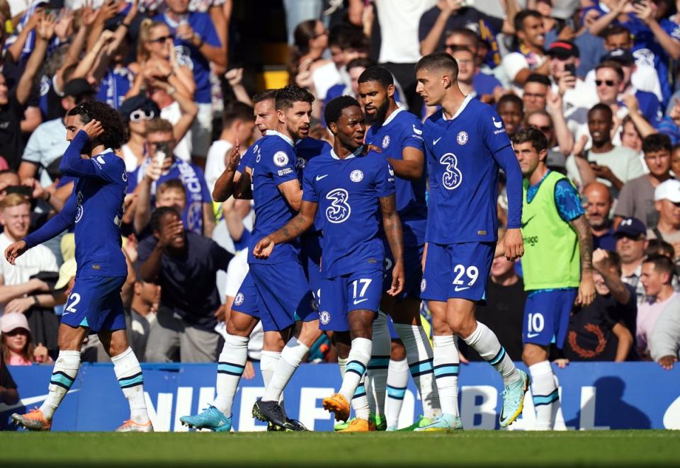 Raheem Sterling scored twice to power ten-man Chelsea to victory against Leicester  (PA Wire)