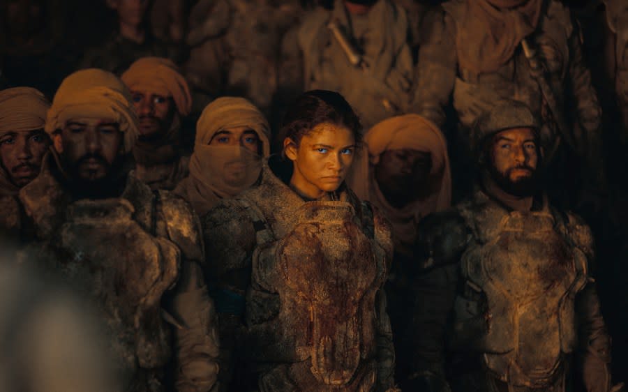 This image released by Warner Bros. Pictures shows Zendaya in a scene from “Dune: Part Two.” (Warner Bros. Pictures via AP)