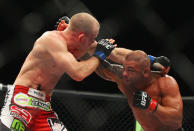 SYDNEY, AUSTRALIA - MARCH 03: Martin Kampmann of Denmark and Thiago Alves of Brazil exchange blows during the UFC On FX welterweight bout between Martin Kampmann and Thiago Alves at Allphones Arena on March 3, 2012 in Sydney, Australia. (Photo by Mark Kolbe/Getty Images)