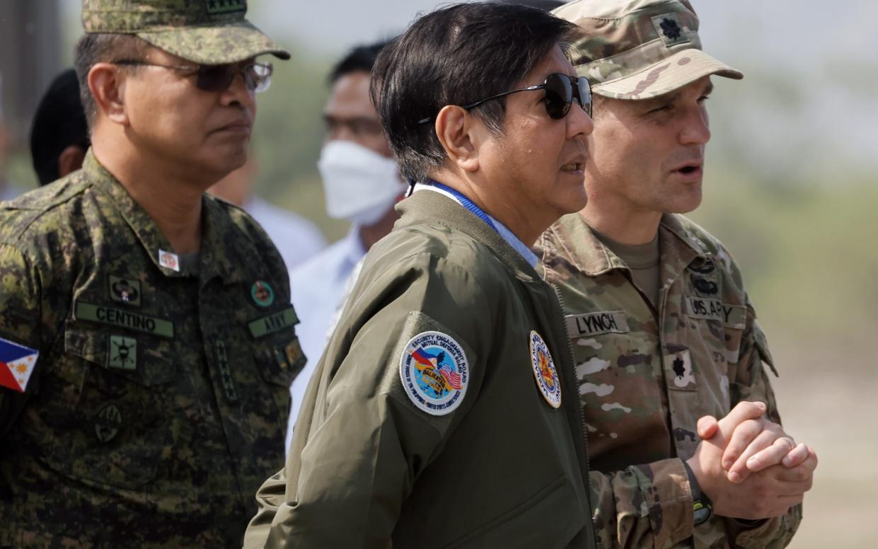 Mr Marcos visits the scene of joint Philippine-US defence exercises at a naval station north of Manila last week - Rolex Dela Pena/Shutterstock