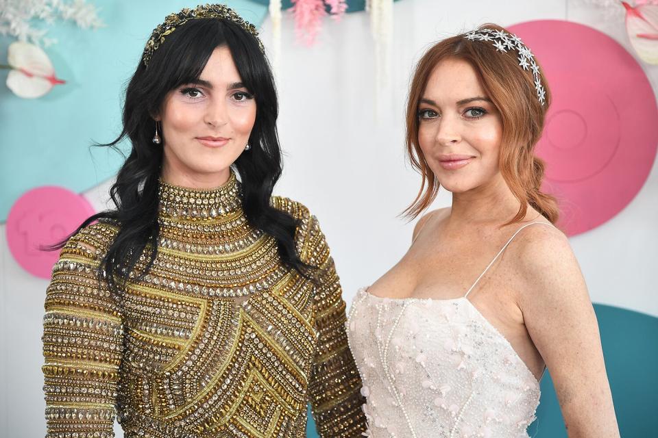 Lindsay Lohan and Aliana Lohan attend the Network 10 marquee on Melbourne Cup Day at Flemington Racecourse on November 05, 2019 in Melbourne, Australia.
