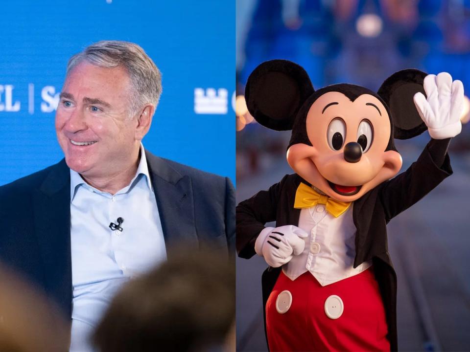 Photo of Citadel founder Ken Griffin next to an image of Mickey Mouse waving