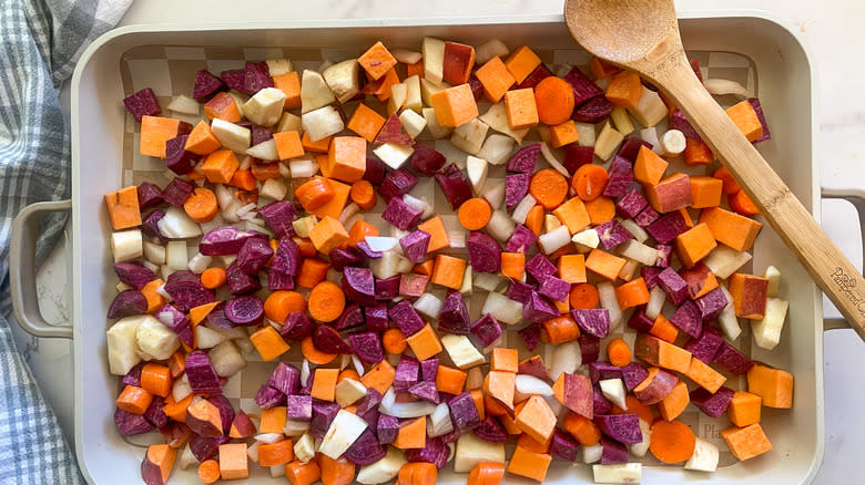 vegetables on baking sheet