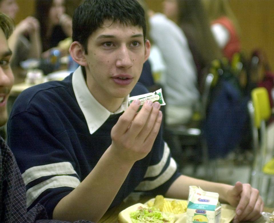 Adam Driver, high school junior, in the lunch room in 2000 at Mishawaka High School.