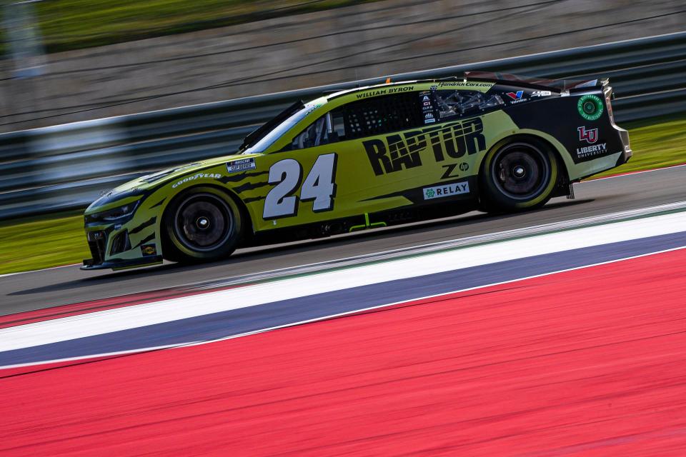 NASCAR driver William Byron rounds turn 18 at Circuit of the Americas during Saturday's qualifying for Sunday's EchoPark Automotive Grand Prix race.