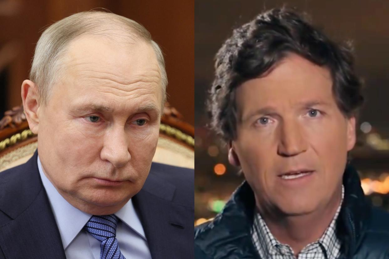 Vladimir Putin and Tucker Carlson (Getty / Screenshot / X / Tucker Carlson)