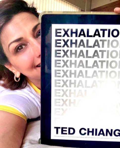 Sonali Bendre recommends reading <strong>Exhalation by Ted Chiang</strong> via her book club.