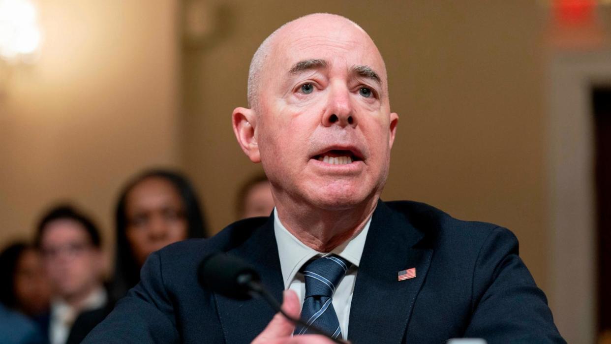 PHOTO: Homeland Security Secretary Alejandro Mayorkas testifies before the House Committee on Homeland Security during a hearing on 'A Review of the Fiscal Year 2025 Budget Request for the Department of Homeland Security' on Capitol Hill, April 16, 2024.  (Jose Luis Magana/AP)