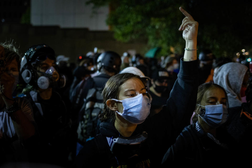 People gather on the fifth consecutive night of protest on September 6, 2020, following the release of video evidence that shows the death of Daniel Prude while in the custody of Rochester Police in Rochester, New York.  (Maranie R. Staab/AFP via Getty Images)