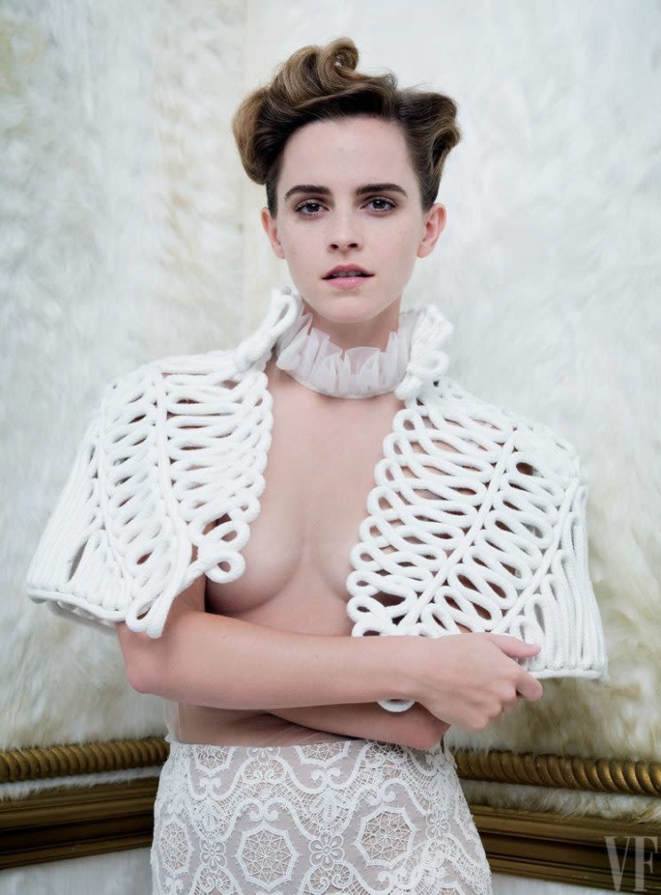 Emma posed topless in a Burberry cape (Photo: Vanity Fair)