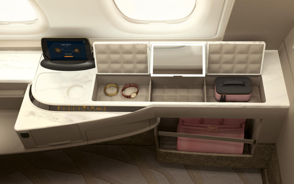 <p>They include a decorative sliding door which opens up into an in-flight oasis with that includes a pivoting executive chair and a separate full-flat bed with adjustable recline. Couples travelling together can combine two suites into a cozy private apartment for two.</p> <p>The beds in the first two suites of each aisle can be combined into a double bed, with each passenger still having a chair and desk of their own. Bedding includes a plush mattress, two pillows and a fluffy cotton duvet, with emblematic embroidery by the French luxury brand, Lalique. Passengers also get a lounger/sleeper suit, slippers, eyeshades and socks to relax in.</p>