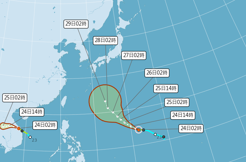 目前雙颱風皆對台灣沒有影響。（圖／翻攝自中央氣象局）