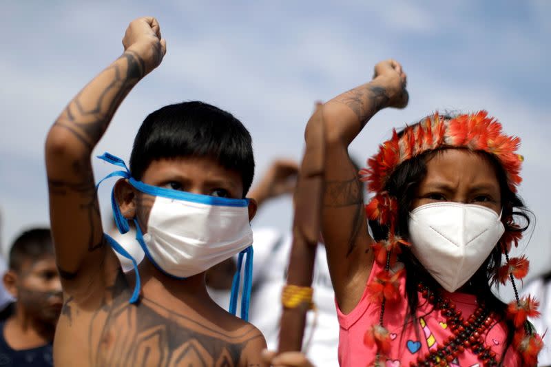 FILE PHOTO: Munduruku ethnic group protest in favor of mining and against the entry of NGOs in indigenous lands