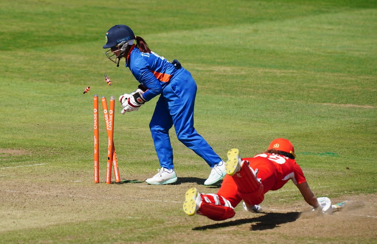 England’s Nat Sciver is run out against India (Mike Egerton/PA) (PA Wire)