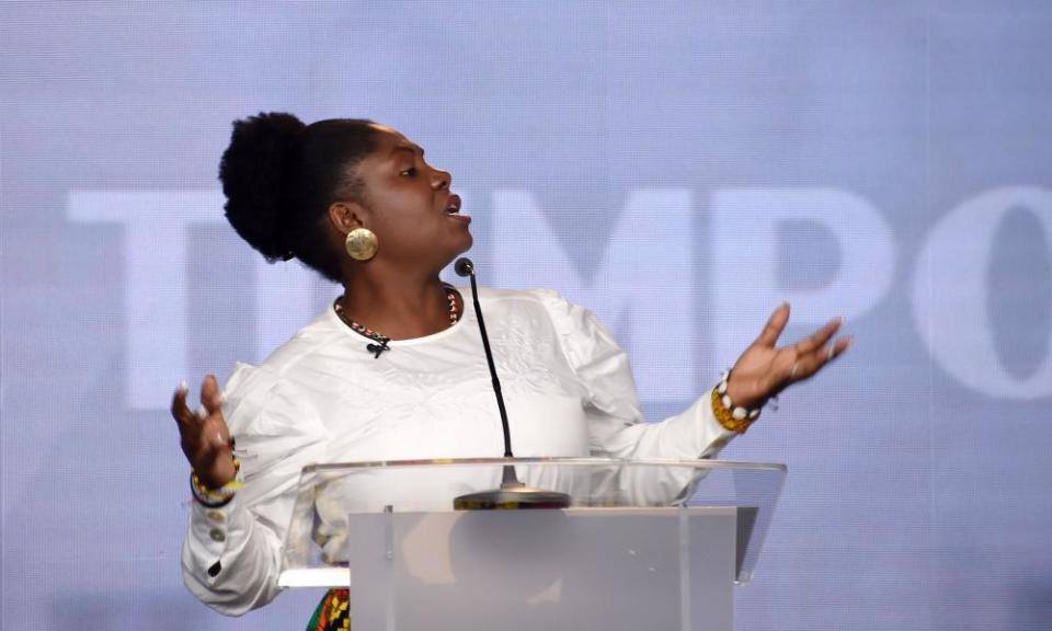 Francia Márquez speaks during a debate with other vice-presidential candidates in Bogotá in March.