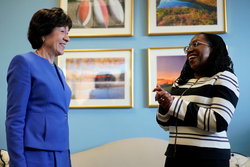 Supreme Court nominee Ketanji Brown Jackson meets with Sen. Susan Collins, R-Maine, on  March 8, 2022.