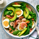 <p>Salads are a great keto breakfast option–especially when they’re as portable as this recipe. The super simple bowl combines shrimp, eggs, and avocado for a fat and protein-packed way to start your day.</p><p><em><a href="https://www.prevention.com/food-nutrition/recipes/a26986140/shrimp-avocado-and-egg-chopped-salad-recipe/" rel="nofollow noopener" target="_blank" data-ylk="slk:Get the recipe for Shrimp, Avocado, and Egg Chopped Salad»" class="link ">Get the recipe for Shrimp, Avocado, and Egg Chopped Salad»</a></em></p>