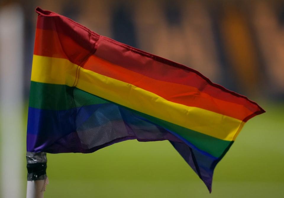 A rainbow corner flag in support of Stonewall’s Rainbow Laces campaign (John Walton/PA) (PA Wire)